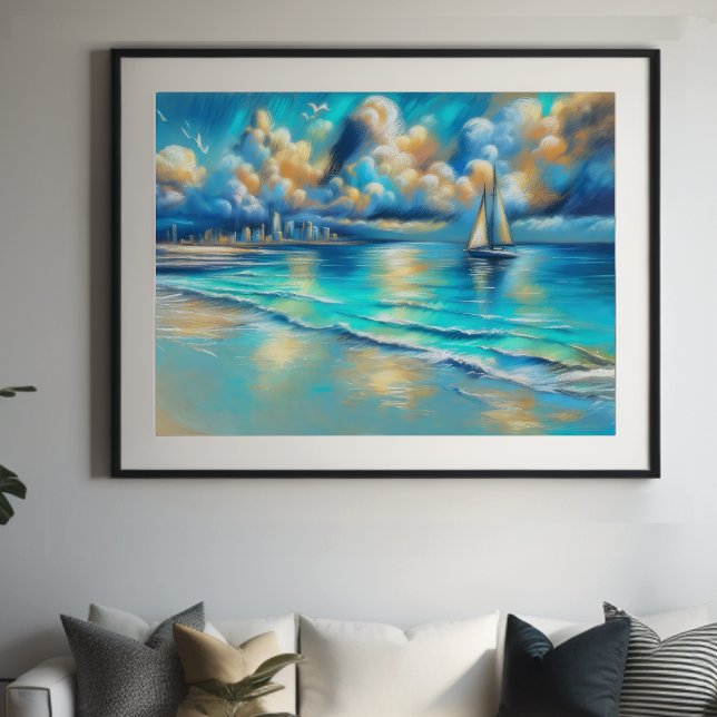Hard Pastel Drawing Sailboat Water  Poster (Creator Uploaded)