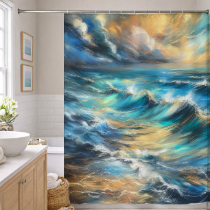 Hard Pastel Drawing Stormy Waves Shower Curtain
