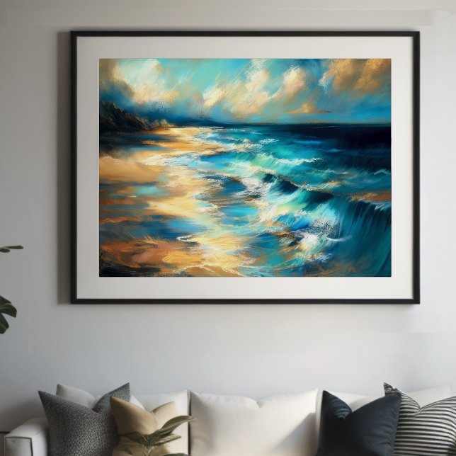 Hard Pastel Drawing Waves on a Beach IV Poster (Creator Uploaded)