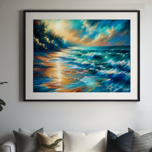 Hard Pastel Drawing Waves on a Beach Poster (Creator Uploaded)