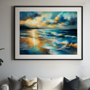 Hard Pastel Drawing Waves on a Beach Poster