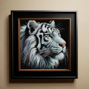 Hard Pastel Drawing White Tiger Poster