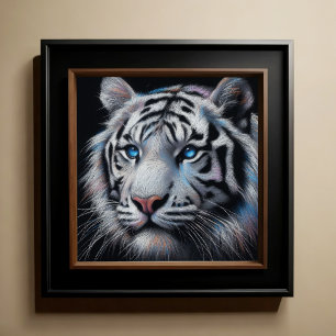 Hard Pastel Drawing White Tiger Poster