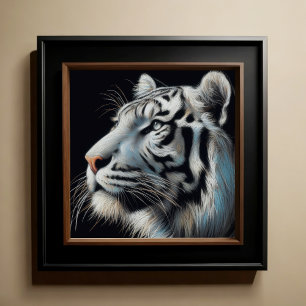 Hard Pastel Drawing White Tiger Poster