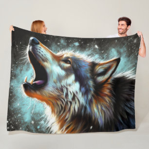 Hard Pastel Drawing Wolf Howling Fleece Blanket