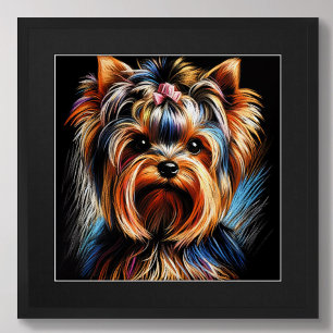 Hard Pastel Drawing Yorkshire Terrier Yorkie Pink Poster