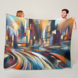 Hard Pastels Drawing Abstract Modern Cityscape Fleece Blanket