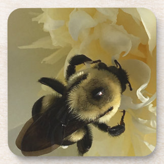 Hard plastic coaster bumblebee on peony flower