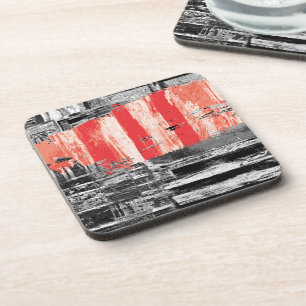 Hard Plastic Coaster – Red Pulse Abstract Design