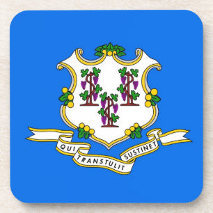 Hard plastic coaster with flag of Connecticut, USA