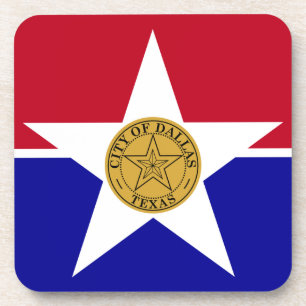 Hard plastic coaster with flag of Dallas