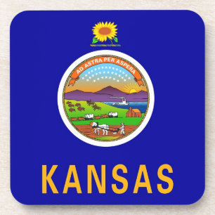 Hard plastic coaster with flag of Kansas, USA