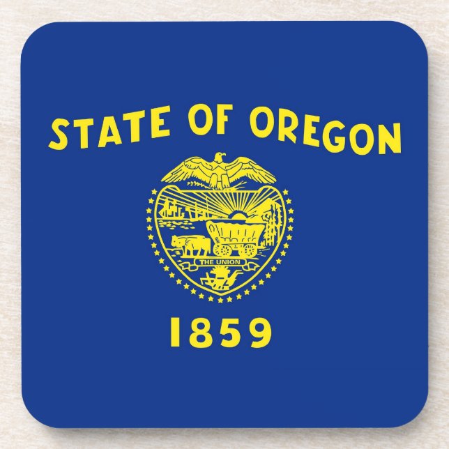 Hard plastic coaster with flag of Oregon, USA (Front)