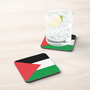Hard plastic coaster with flag of Palestine