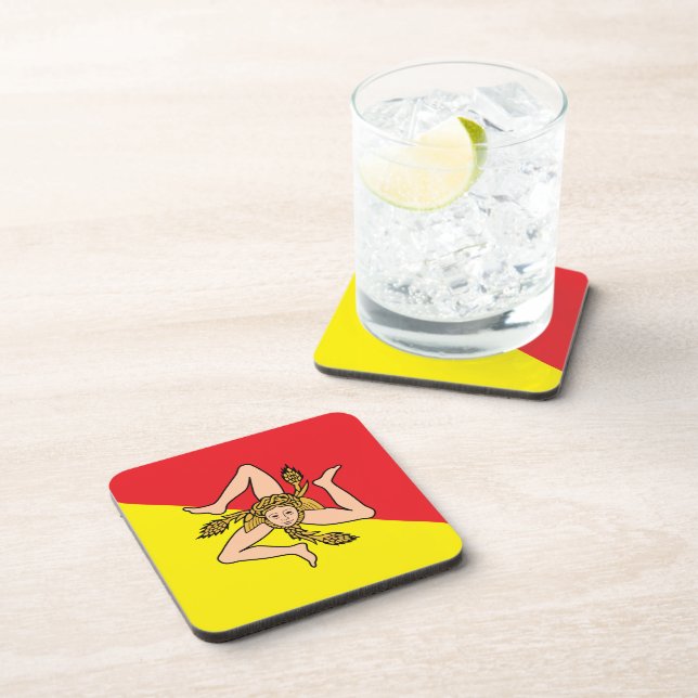 Hard plastic coaster with flag of Sicily, Italy (Right Side)