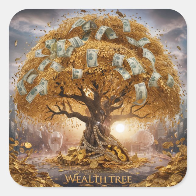Hard plastic \Wealth Tree – Golden Money Tree Square Sticker (Front)