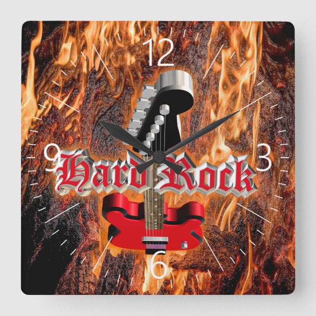 Hard rock into the fire square wall clock (Front)