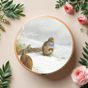 Hard times- partridges and a hare, Art Birds Classic Round Sticker