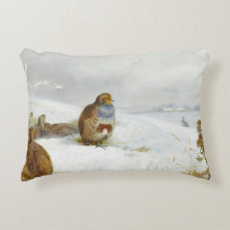 Hard times- partridges and a hare, Art Birds Decorative Cushion