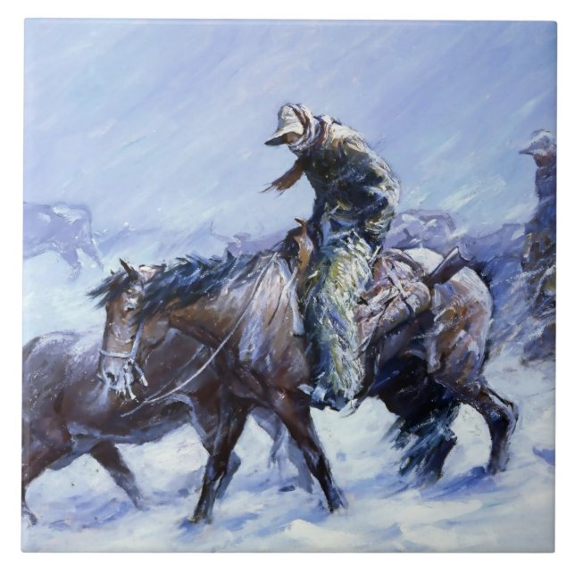”Hard Winter” Western Art by WHD Koerner Ceramic Tile (Front)