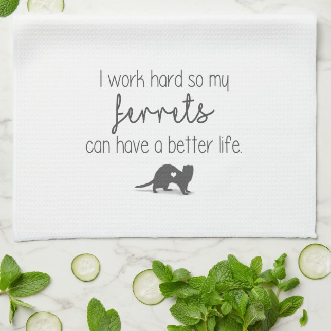 Hard Work Ferrets Tea Towel (Folded)