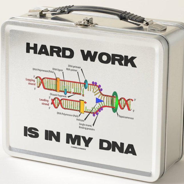 Hard Work Is In My DNA Molecular Biology Humour Metal Lunch Box (DNA replication lunchbox for any hard worker who has hard work in his or her DNA)