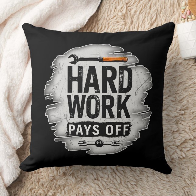 Hard Work Pays Off Grunge Worker Design Cushion (Blanket)
