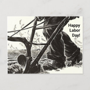 Hard Work Ploughing field Happy Labour Day worker Holiday Postcard