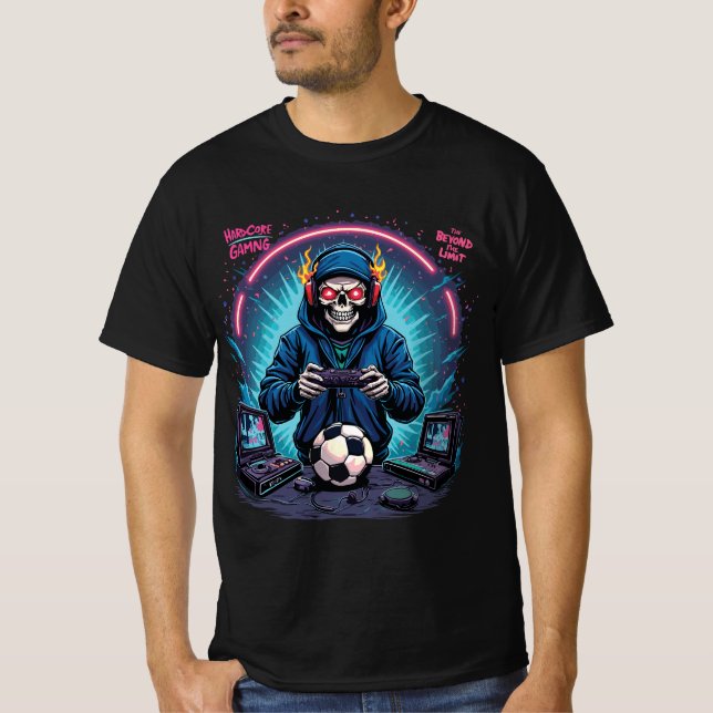 Hardcore Beyond Limit – Retro Skull Gamer Tee (Front)