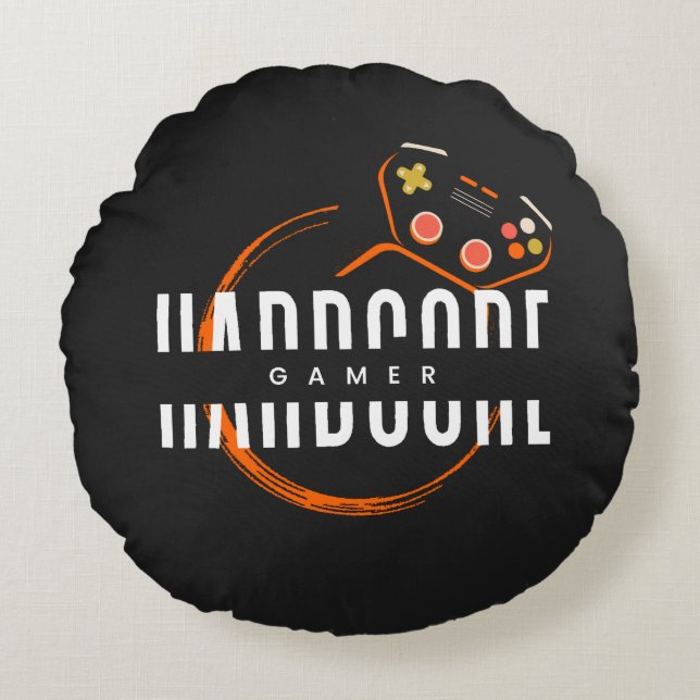 Hardcore Gamer Round Pillow (Front)