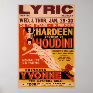 HARDEEN Magician Mentalist VAUDEVILLE Poster