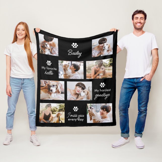 Hardest Goodbye Pet Dog Memorial 8-Photo Collage Fleece Blanket (In Situ)
