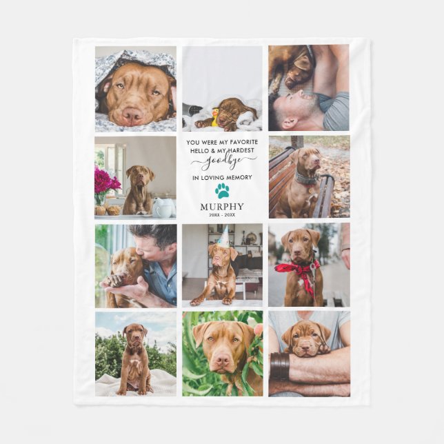 Hardest Goodbye | Pet Memorial 11 Photo Collage Fleece Blanket (Front)