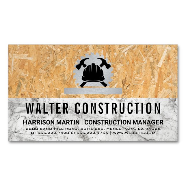 Hardhat Hammer | Marble | Pressed Wood Magnetic Business Card (Front)