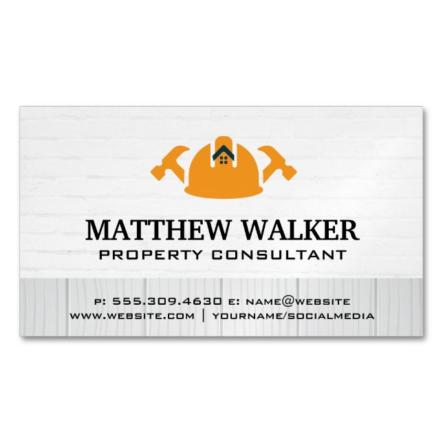 Hardhat Hammers | Home Repair Services Magnetic Business Card (Front)