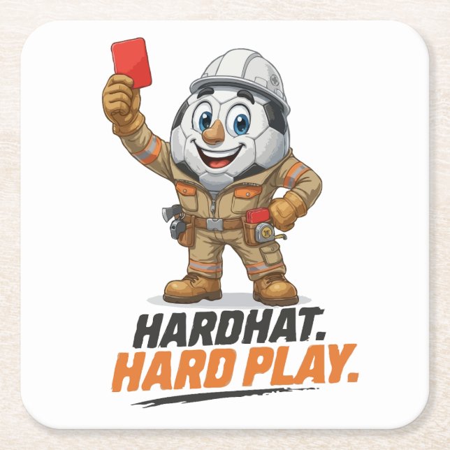 Hardhat Hard Play Soccer Referee Square Paper Coaster (Front)