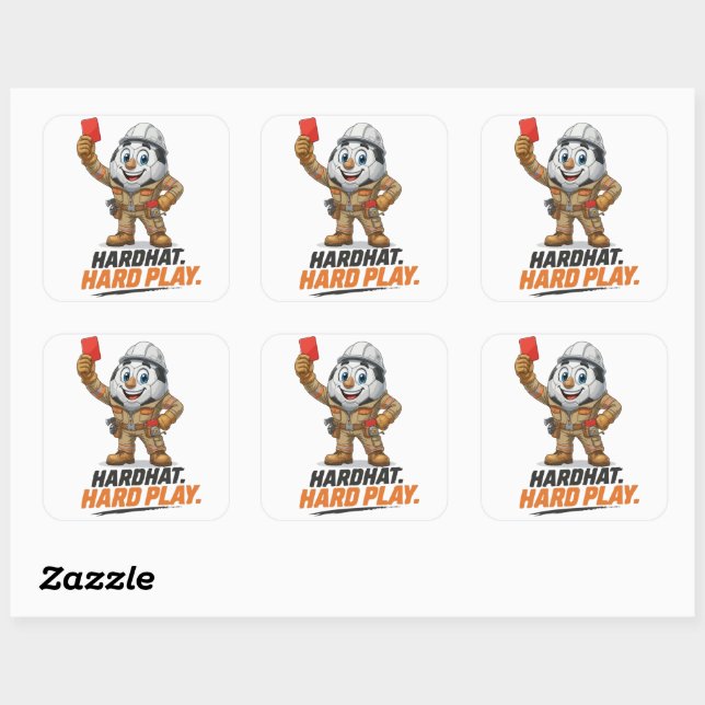 Hardhat Hard Play Soccer Referee Square Sticker (Sheet)