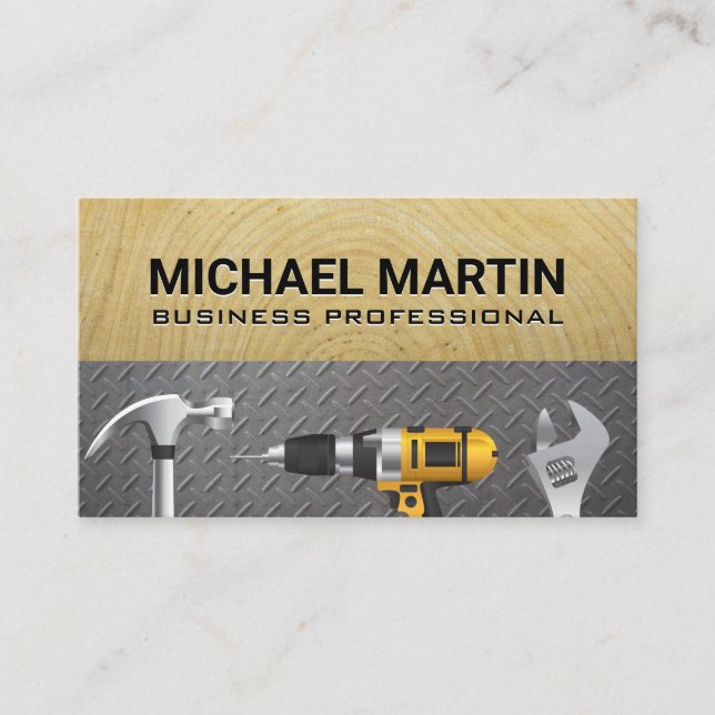 Hardware Hand Tools | Steel | Wood Grain Business Card (Front)