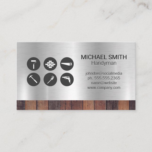 Hardware Tools | Construction Builder | Wood Metal Business Card (Front)