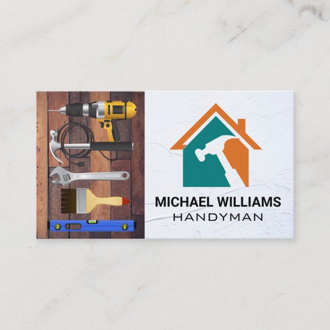 Hardware Tools | Hammer Home Repair Logo Business Card (Front)