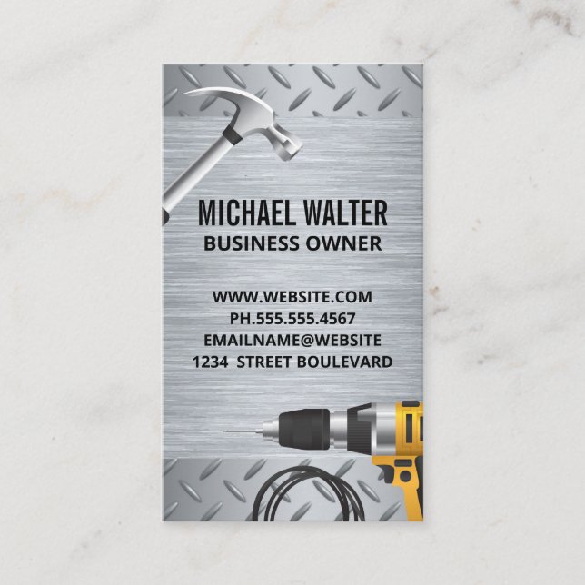 Hardware Tools | Hammer Power Drill | Metallic Business Card (Front)
