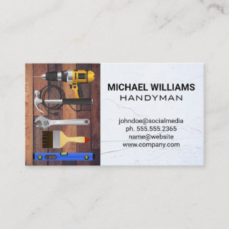 Hardware Tools | Handyman | Wood and Spackled Wall Business Card