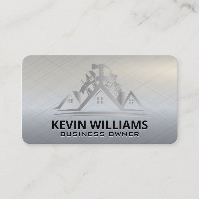 Hardware Tools | Metallic Texture | Construction Business Card (Front)
