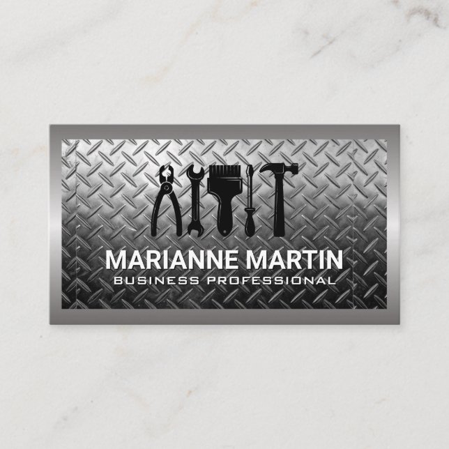 Hardware Tools | Steel Plated Background Business Card (Front)