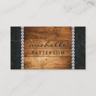 Hardwood Black Marble Trim Diamonds Business Card