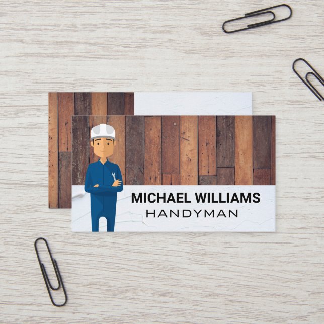 Hardwood Floors | Spackle | Handyman Person Business Card (Front/Back In Situ)