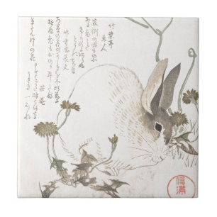 Hare and Dandelion, Kubo Shunman, Japanese Art Ceramic Tile
