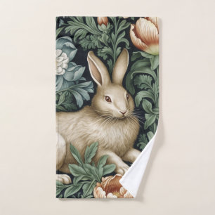 Hare and flowers in the garden art nouveau style hand towel
