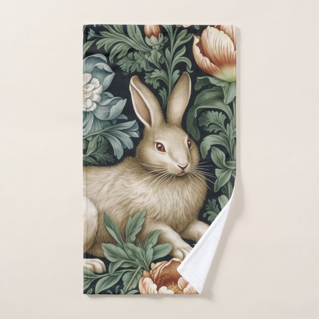 Hare and flowers in the garden art nouveau style hand towel (Hand Towel)