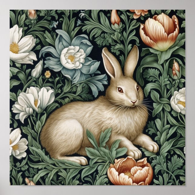 Hare and flowers in the garden art nouveau style poster (Front)